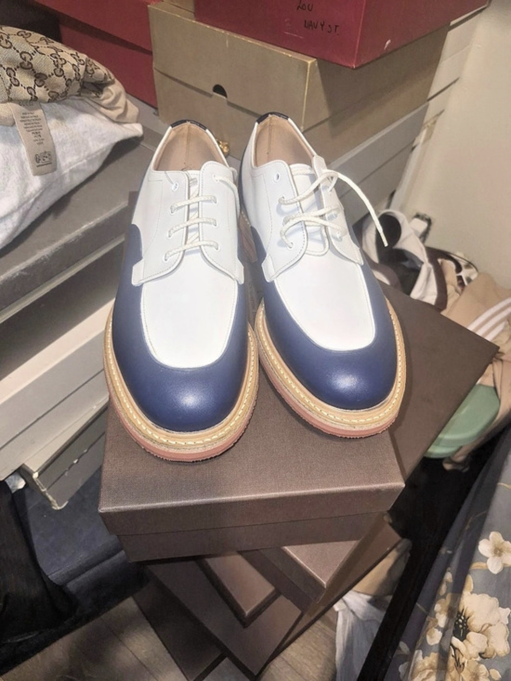 Church's Two-Tone Lace-Up Oxfords in Blue & White